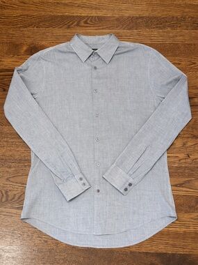 John Varvatos Button-Up Gray Chambray 100% Cotton So Soft Slim Fit Size M Men's